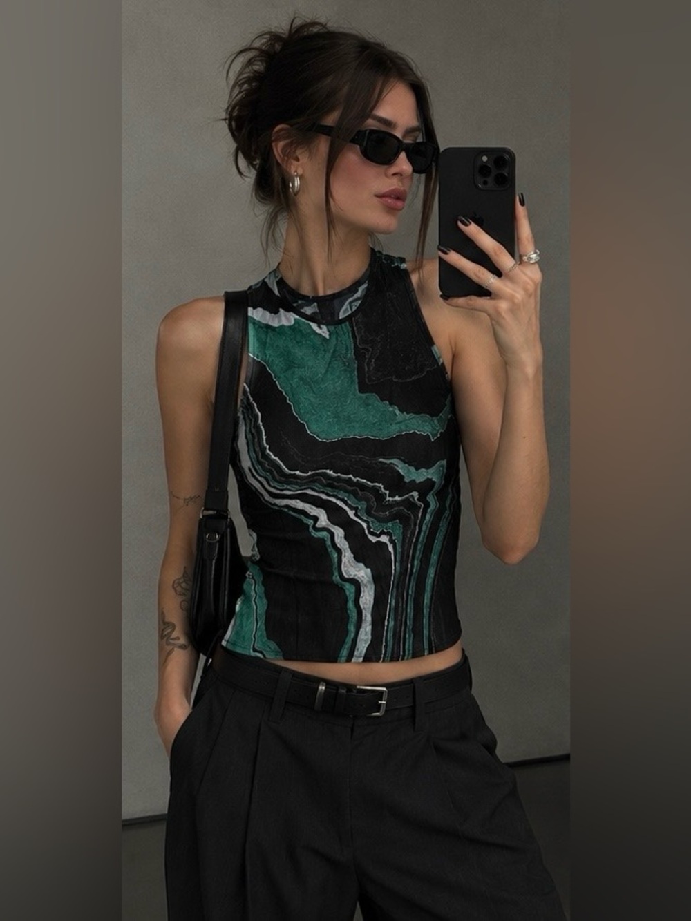 The Kooples  Green Marble Print Sleeveless Top size 1/XS -S